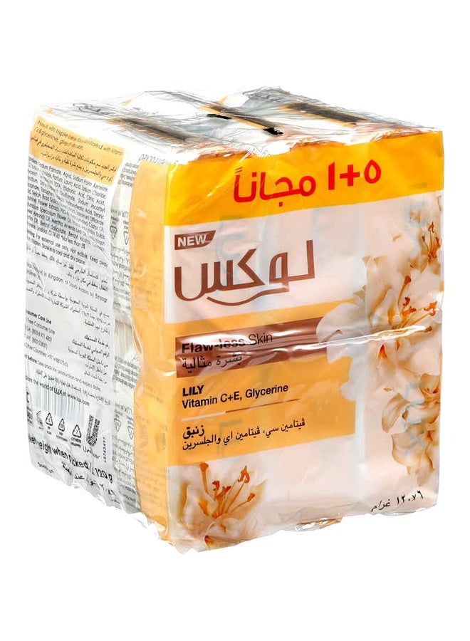 Lux صابون بار، لبشرة خالية من العيوب، زنبق، مع فيتامين C و E وغليسرين، 120غ × 6 - Image 1